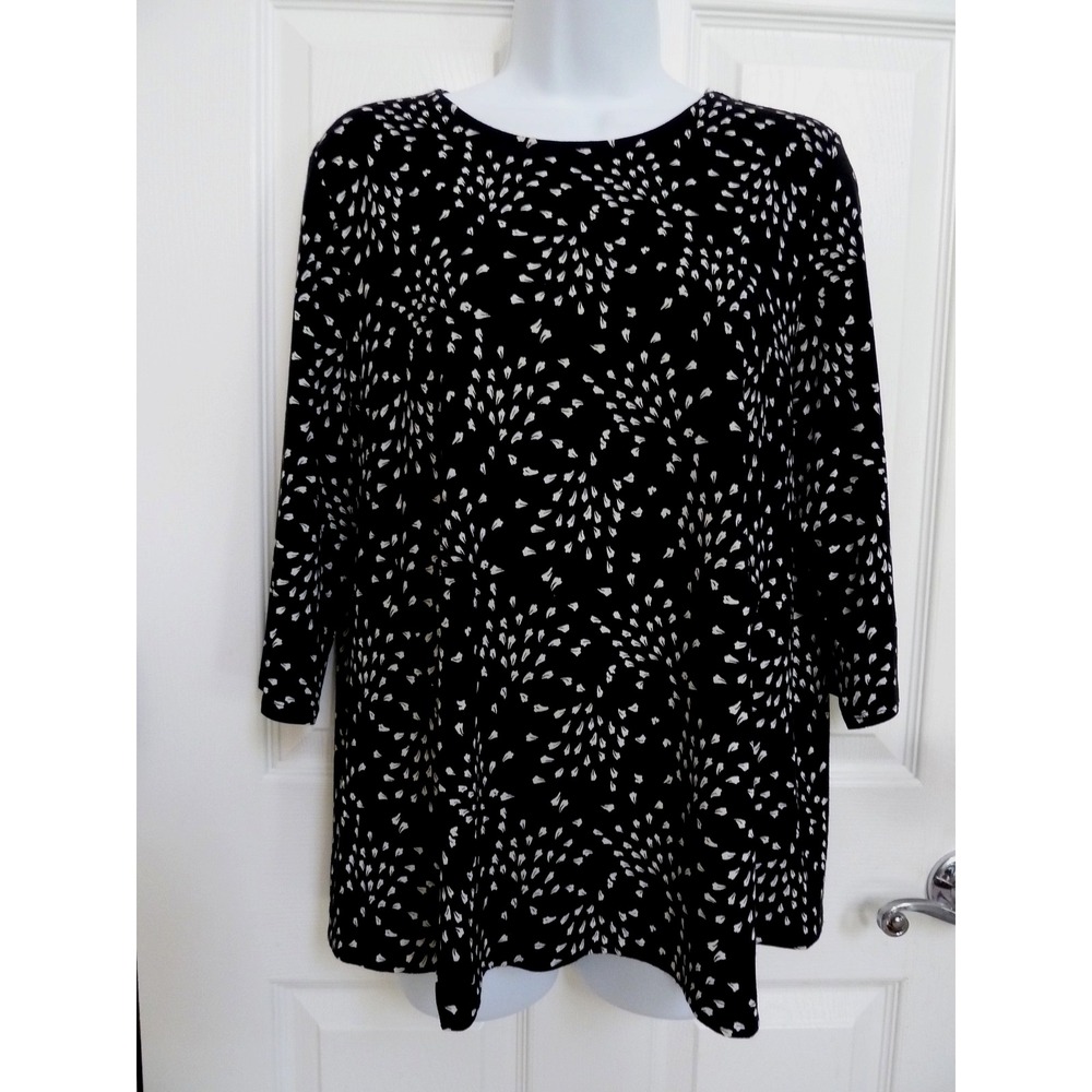 J. Jill Wearever Forward Seam Top Black White Rayon 3/4 Sleeve Med 10/12